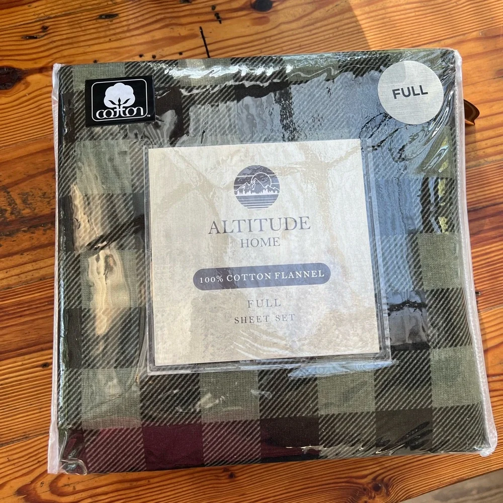 ALTITUDE HOME Green Buffalo Check Flannel Full Sheet Set NWT NEW